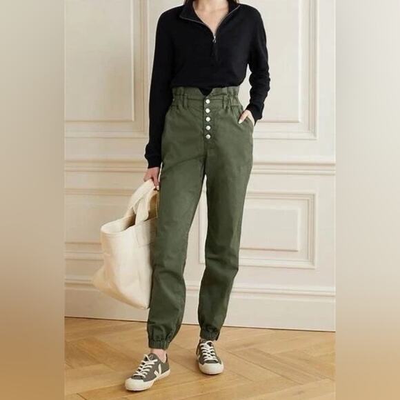 Veronica Beard Tedi Tapered High Rise Army Green Paper Bag Pants Twill 6 / 28 - Picture 2 of 12